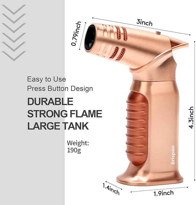 Torch Lighter, Quad 4 Jet Flame Windproof Butane Lighter with Safety Lock Adjustable Refillable Lighter for Kitchen Grill BBQ Candle Camping (Butane NOT Included) (Gold)