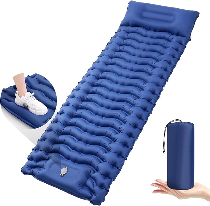 Camping Sleeping Pad Inflatable Sleeping Mat with Pillow Built-in Foot Pump Camping Mat Thickness 4 Inch Waterproof Portable and Compact Camping Mattress for Backpacking Hiking Traveling Tent