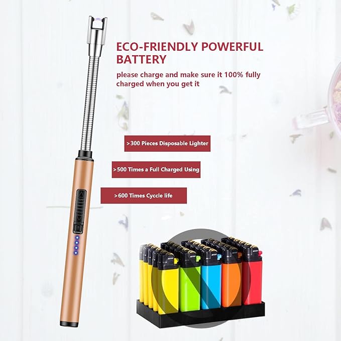 Candle Lighter 2 Pack USB Rechargeable Safety Arc Windproof Long Lighter for Candle Aromatherapy Camping Grill Family Home Use(Black&Rose Gold)