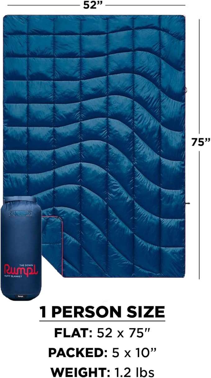 Rumpl The Down Blanket | Outdoor Camping Blankets for Traveling, Picnics, Beach Trips, Concerts | Black, 1-Person