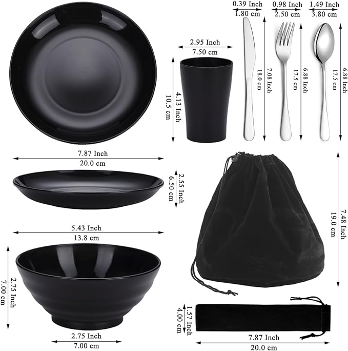 Kyraton Camping Utensils, Camping Mess Kit for Travel, Camping, Picnic, Outdoor, Camping Gear Include Knife, Spoon, Fork Silverware Set, Cup, Bowl, Plate, Camping Essentials for 1