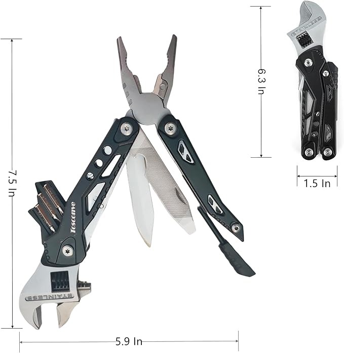 Wrench Multitool, Premium Multi Tool Wrench Pliers Knife with 9PCS Screwdriver Bits Wire Cutters Bottle Opener, Practical Multi Purpose Outdoor Camping Emergency Car Toolbox Gifts for Men