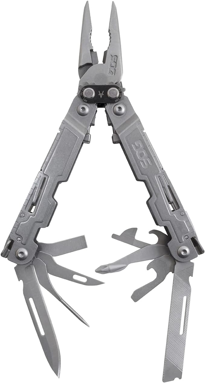 SOG PowerAccess Well-Rounded One-Handed Lightweight Daily Pocketable Stainless Steel Multi-Tool for Backcountry 18 Tools, Stone Wash