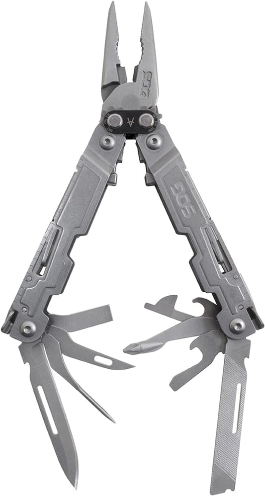 SOG PowerAccess Well-Rounded One-Handed Lightweight Daily Pocketable Stainless Steel Multi-Tool for Backcountry 18 Tools, Stone Wash