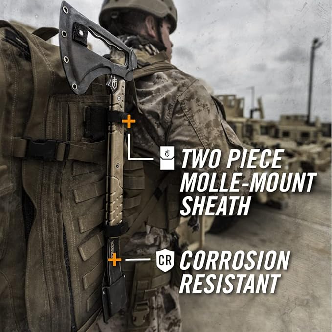 Gerber Gear Downrange Tactical Tomahawk - Multi-Tool Hammer Head Survival Axe with Steel Prybar - Tactical Gear with Included MOLLE Sheath
