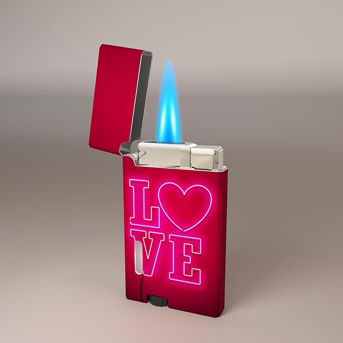 Pink Red I Love You Cool Butane Torch Lighters,Refillable Adjustable Jet Flame Lighter,Windproof,Gift for Men Candles Camping BBQ (No Butane Fuel) (d4)