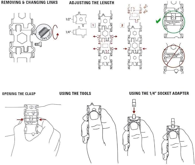 Multitool Bracelet 29 in 1, 22cm Stainless Steel, Multi Tool Bracelet for Men Outdoor Travel Watch Strap, Multifunctional Wristbands, Portable Wearable Multitool Trend Bracelet with A Pry Tool (Black)