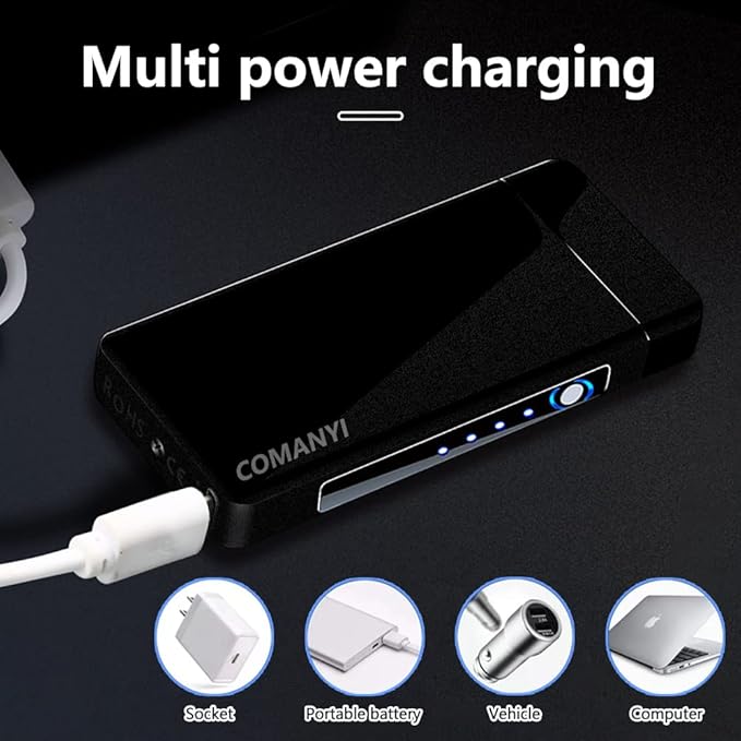 Electric Lighter Rechargeable USB Torch Lighter Plasma Big Flame Arc Lighter Windproof Cool High Power Candle Lighter with Gift Box for Holiday, Birthday, Gift for Men and Women (Matte Black)