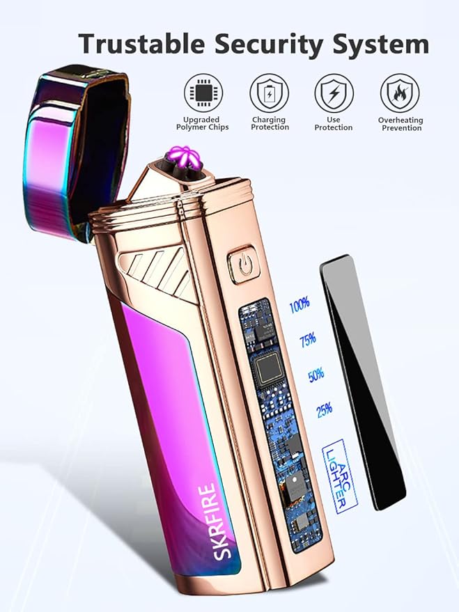 SKRFIRE Triple Arc Electric Lighter Plasma Lighter Rechargeable Lighter Windproof Outdoor Lighter Cool Lighter Suitable for Candles, Camping (Colour Ice)