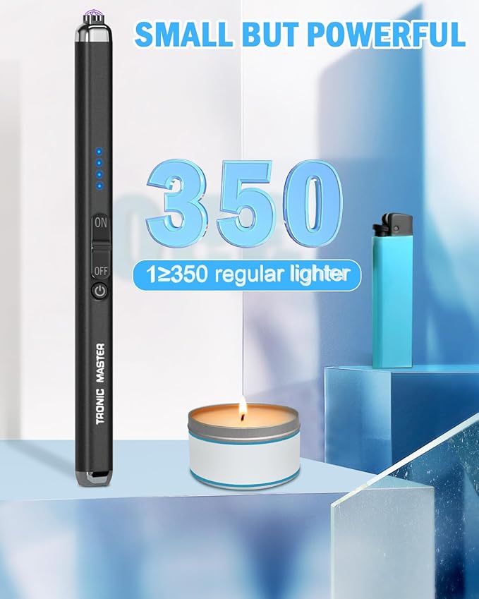 Electric Lighter Rechargeable Candle Lighter - Dual Arc Plasma Lighter Windproof & Flameless with LED Display USB-C for Candle Cooking Camping (Black)