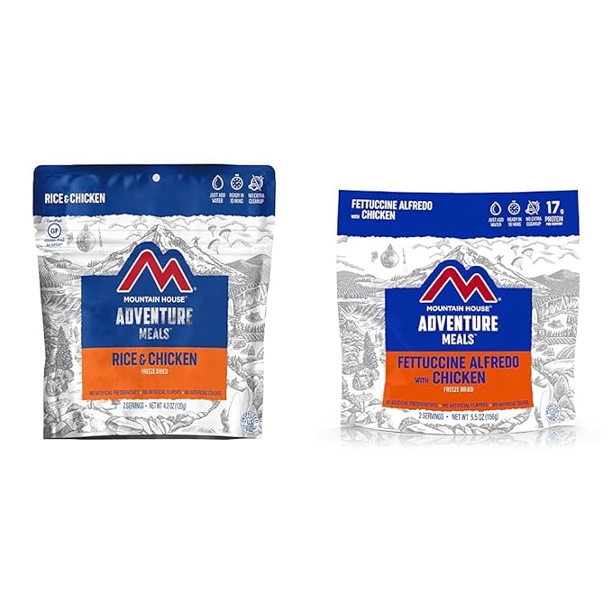 Mountain House Rice & Chicken + Fettuccine Alfredo with Chicken | Freeze Dried Backpacking & Camping Food | 2-Servings Each