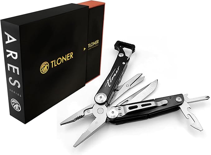 ARES Series 12-P Pocket Size Multitool with Premium Stainless Steel Pliers, Short Dagger,Black Luxury Gift Box