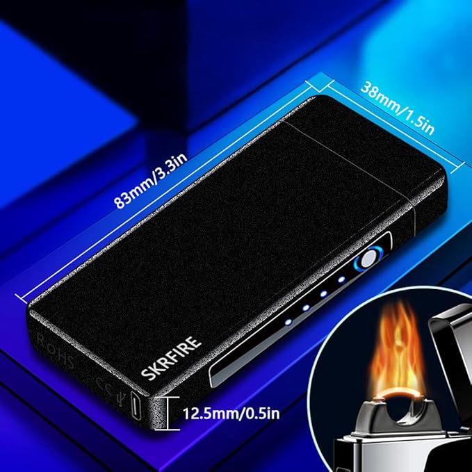 SKRFIRE Electric Lighters Rechargeable USB Lighter Plasma Arc Flame Windproof Cool Lighter with Luxury Gift Box for Fireworks, Candle, Incense (Frosted Black)
