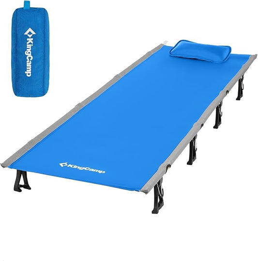 KingCamp Camping Cots for Adults Outdoors Backpacking,Folding Ultralight Heavy Duty Sleeping Cots Compact Portable Cot for Travel Hiking,Indoor Base Camping Bed with Storage Bag and Pillow, Blue