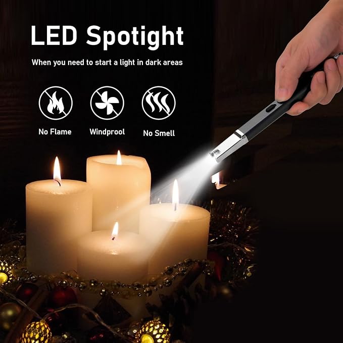 Lighter Electric Candle Lighter Upgraded Rechargeable Candle Lighter with LED Flashlight Windproof Flameless and Hanging Hook LED Battery Display Arc Candle Lighter for Candle Grill Camping
