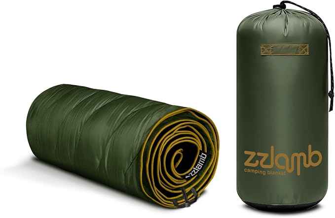 zzlamb Camping Blanket, Lightweight Cloak Puffy Down Alternative Travel Blanket, Portable & Windproof Warm Outdoor Blanket, Cozy Quilt Plane Car Picnic Hammock Beach Backpacking, 52x75in