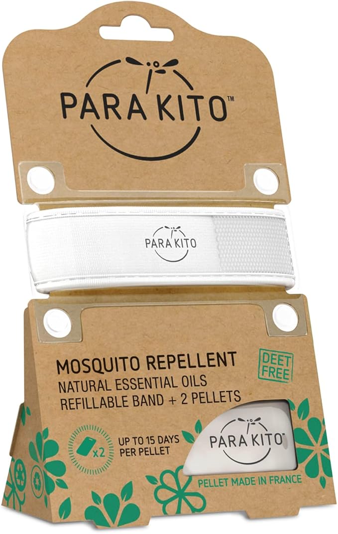 PARA'KITO Mosquito Insect & Bug Repellent Wristband - Waterproof, Outdoor Pest Repeller Bracelet w/Natural Essential Oils (White)