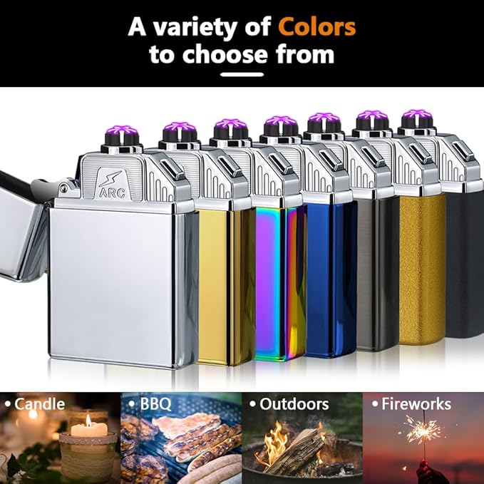 Electric Lighter Triple Arc Plasma Lighter USB Rechargeable Lighter Cool Lighter Windproof Flameless Lighter with Upgraded Battery Smart Chip for Candle, Hiking(Black)