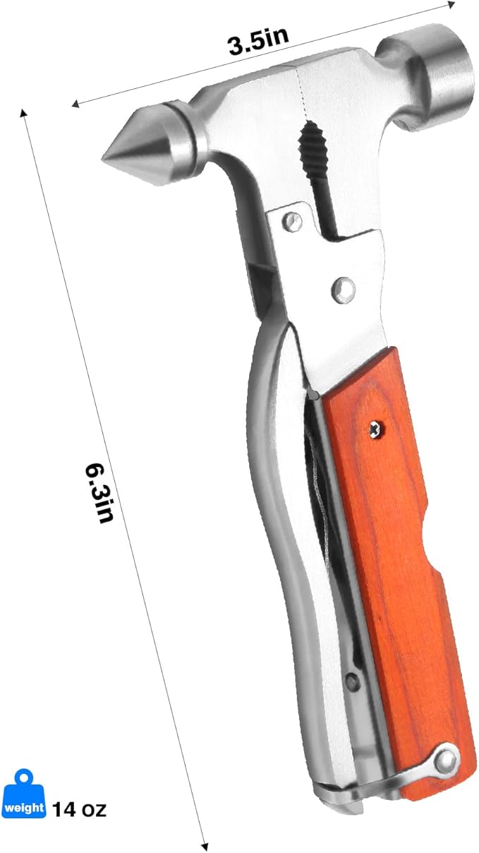 Multi-Purpose Outdoor Tools, Camping Gear Multi-Tools, 16-in-1 Camping Accessories Multi-Tool Hammers, Easy to Carry Camping Tools including Safety Hammers, Pliers, Bottle Openers, etc.