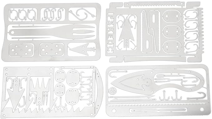 Outdoor Camping Multi-Function Tool, 4Pcs Fishing Card Multifunction Stainless Steel Preservative Survival Card for Outdoor Camping Over 18 Years Old Fishing Supplies
