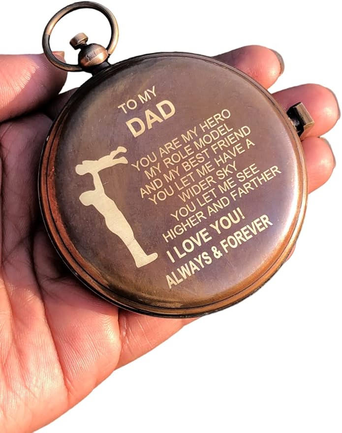 Personalized Compass, to My Dad, Gift from Son to Dad, Daughter to Father Compass, Birthday for Him Customized Working Brass Compass (to My Dad)