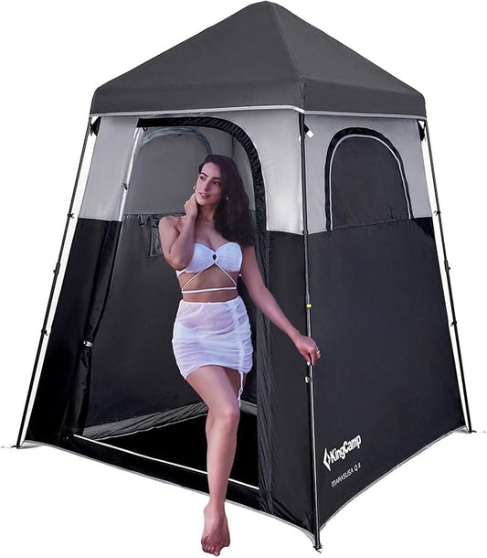 KingCamp Camping Shower Tent, Instant Portable Privacy Shelter, 1/2 Room Large Outdoor Toilet Tent with Floor, Water-Resistant, Windproof & Easy Setup for Beach, Camping & Hiking