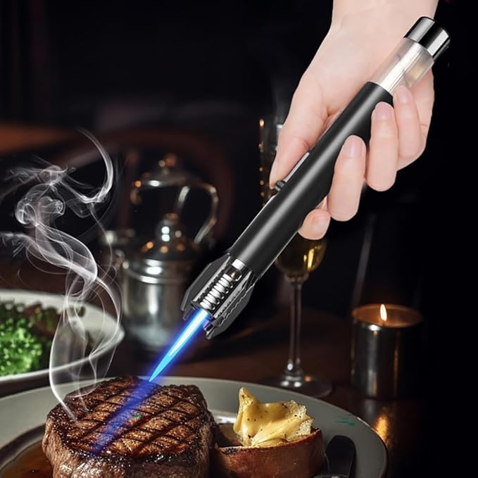 Lightsaber Lighter, Mivikee Bright Fire Lighter, Butane Torch Lighter with Safety Lock and Visible Gas Tank, Refillable Windproof Lighter for Kitchen Cooking Outdoor Camping (Gas Not Included)