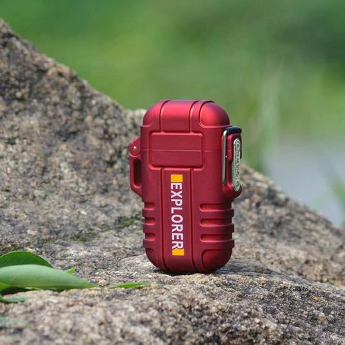 Plasma Dual Arc Electric Rechargeable Flameless Lighter Waterproof Windproof for Camping,Hiking,Outdoor Adventure (Red)
