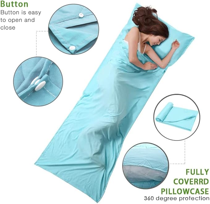 Travel and Camping Sheet Sleeping Bag Liner - Lightweight Compact and Portable Adult Sleeping Bag - Ideal for Traveling,Hostels and Camping