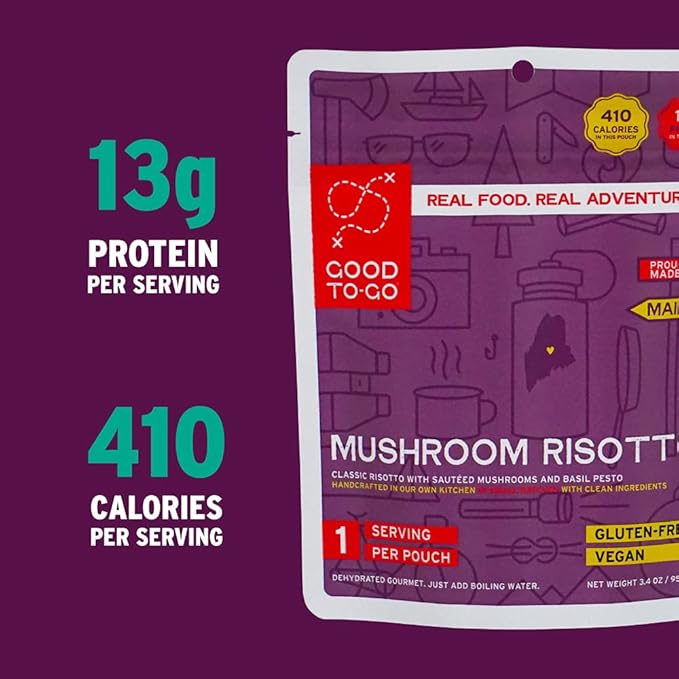 GOOD TO-GO Mushroom Risotto | Camping Food, Backpacking Food | Just Add Water Meals, Backpacking Meals | Dehydrated Meals Taste Better Than Freeze Dried Meals