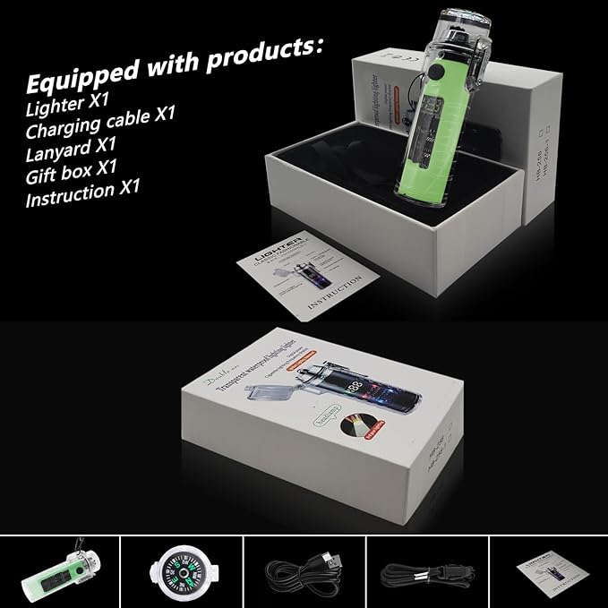 YOZWOO Electric Lighter USB Rechargeable Lighter Double Arc Plasma Lighter No Butane Lighter Compass Cool Lighter with Luminous LED Light for Adventure, Hiking, Survival Tactical Gear (Luminous)