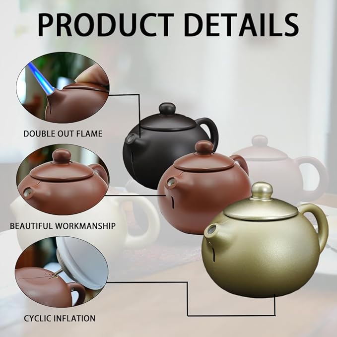 Creative Teapot Lighter, Refillable Butane Inflatable Lighter, Windproof Lighter, Cool Jet Flame Lighter, Torch Lighter, Birthday Party Camping Unique Men's Gift (No Gas)- Brown Sand Color