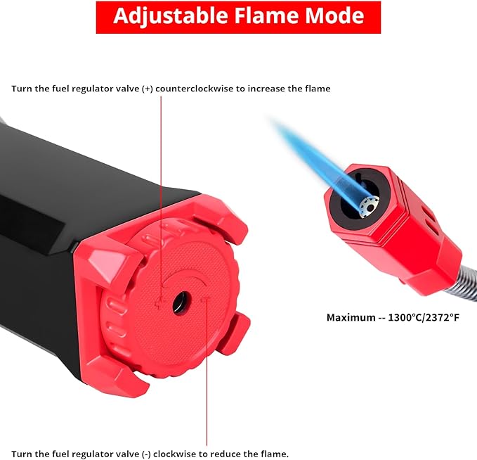 Sondiko Butane Torch Lighter, Refillable Long Lighter, Jet Flame Windproof Lighter with Adjustable Flame, 360° Flexible Neck for Candle, Cooking, Camping, Welding(Butane Fuel Not Included)