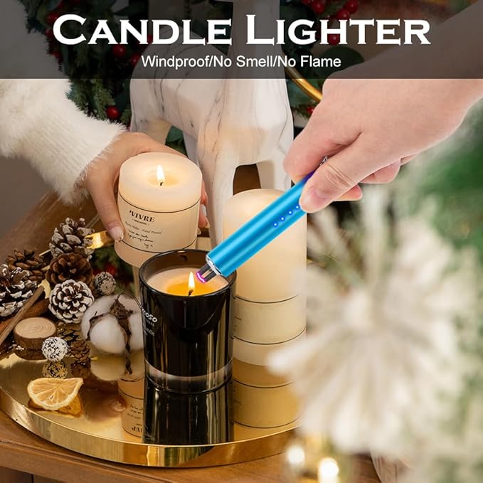 LcFun Electric Candle Lighter Rechargeable USB Lighters Flameless Plasma Arc Lighter Windproof Electronic Lighter Long Lighters for Candles, Grill, Camping, Gas Stoves