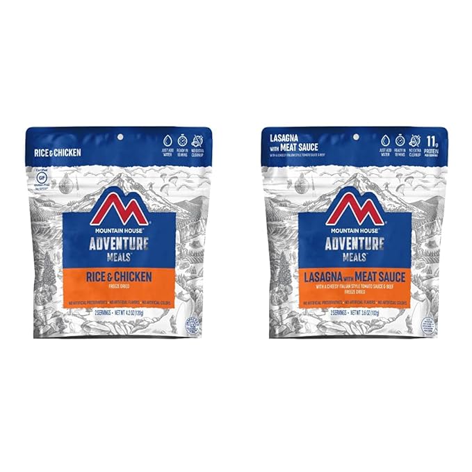 Mountain House Rice & Chicken | Freeze Dried Backpacking & Camping Food |2-Servings | Gluten-Free & Lasagna with Meat Sauce | Freeze Dried Backpacking & Camping Food |2 Servings