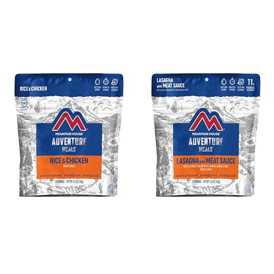 Mountain House Rice & Chicken | Freeze Dried Backpacking & Camping Food |2-Servings | Gluten-Free & Lasagna with Meat Sauce | Freeze Dried Backpacking & Camping Food |2 Servings