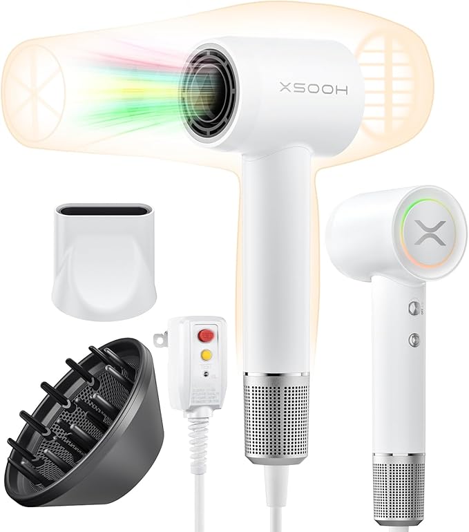 Hair Dryer, XSOOH 110000 RPM High-Speed Brushless Motor Travel Portable Blow Dryer for Curly Straightener Hair, Professional Quiet Small Negative Ionic Hair Dryer with Diffuser and Nozzle