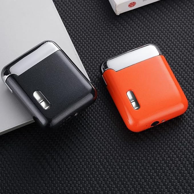 Orange Metal Cool Lighter,Jet Torch Flame Windproof Adjustable,Refillable Butane Torch Lighters,Kitchen BBQ Candles,(No Gas)
