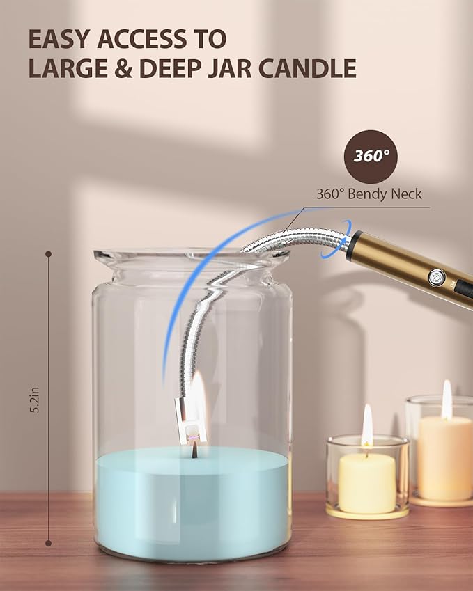 RONXS Lighter Electric Lighter Rechargeable Arc USB Candle Lighters with LED Battery Display, Flexible Neck Windproof Flameless Plasma Long Lighters for Candle BBQ Camping