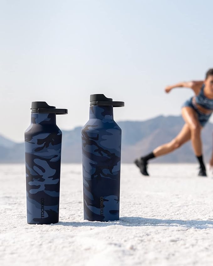 Corkcicle Insulated Canteen Travel Water Bottle, Triple Insulated Stainless Steel, Easy Grip Quick Sip Cap, Keeps Beverages Cold for 25 Hours or Warm for 12 Hours, 32oz, Navy Camo