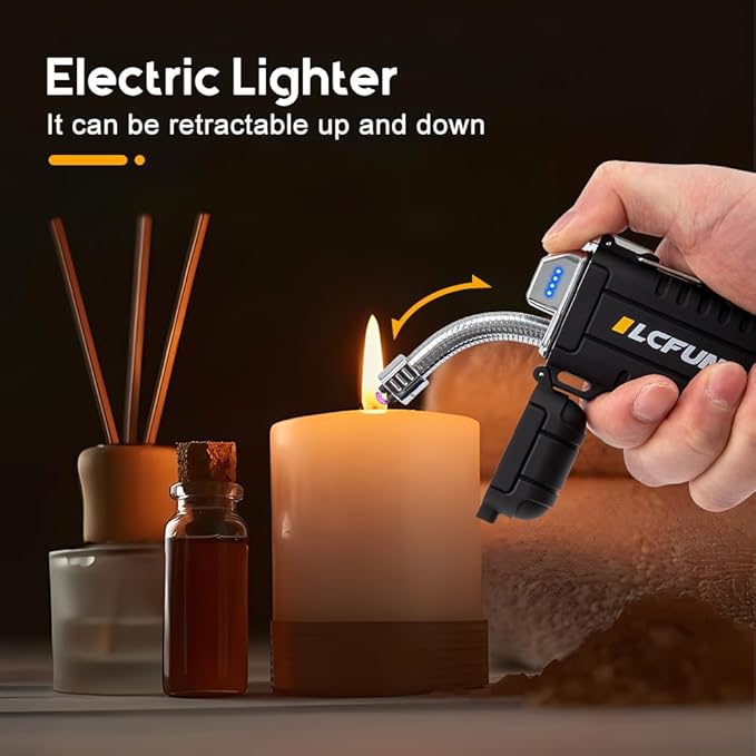 LcFun Electric Dual Arc Lighter USB Rechargeable, Windproof Plasma Lighters with LED Battery Indicator, Waterproof Flashlight Lighter with Whistle Lanyard for Camping, Survival Gear