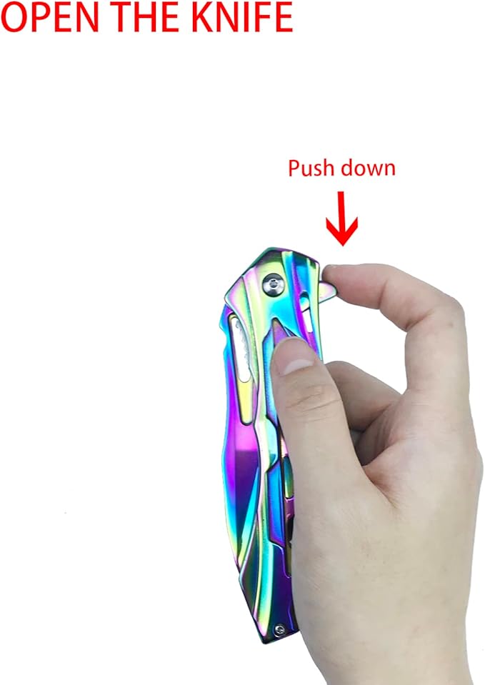 Golden Pocket Folding Knife with 3.5”Stainless Steel blade and handle with liner-lock and pocket clip (Colour)