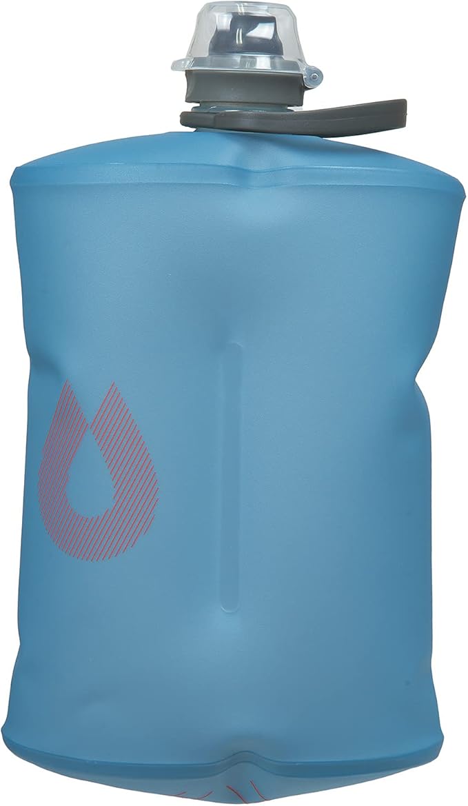 HydraPak Stow (1L, 32oz) - Collapsible Water Bottle - Ultralight & Packable Travel Bottle, Flexible Ski, Hike, Bike or Climb Squeeze Flask - Tahoe Blue