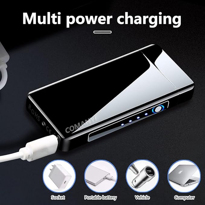 Electric Lighter Rechargeable USB Lighter Arc Plasma Big Flame Lighter Windproof Cool High Power Candle Lighter with LED Battery Indicator for Candles, Fireworks, Incense (Black)