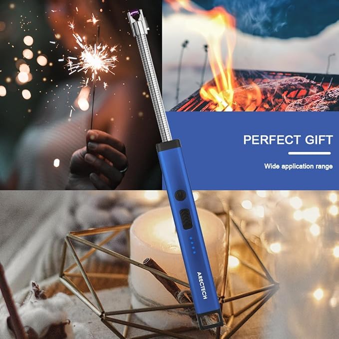 ARECTECH Lighter Candle Lighter Electric Lighter Rechargeable USB Arc Lighters for Candle Camping Fireworks Christmas Birthday Gifts with LED Light for Men Women Blue