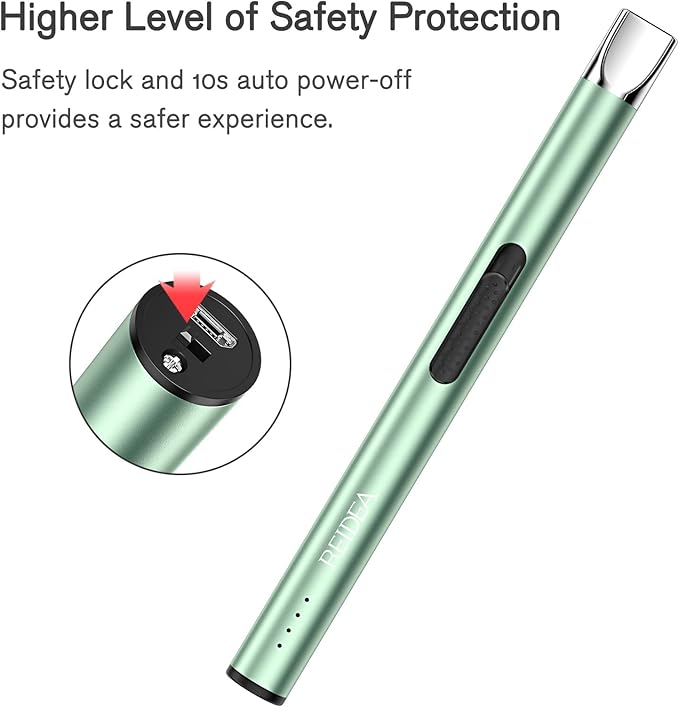 REIDEA Electric Lighter S4 Pro Candle Lighter, Windproof Flameless USB Rechargeable Arc Lighter with Safe Button and Power Indicator for Candle, BBQ and Fireworks, Mint Green
