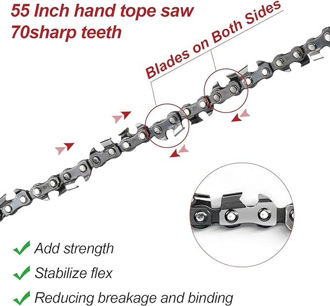 High Limb Rope Saw, 55 Inch Rope Saw for Tree Limb, 70 Sharp Teeth on Both Sides Rope Saw Tree Saw High Limb Rope Saw Limb Saw, Tree Limb Cutter, Hand Saws for Tree Trimming