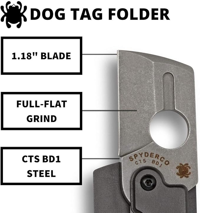 Spyderco Dog Tag Gen 4 Non-Locking Knife with 1.18" CTS BD1 Steel Blade and Durable Black Aluminum Handle - PlainEdge - C188ALP