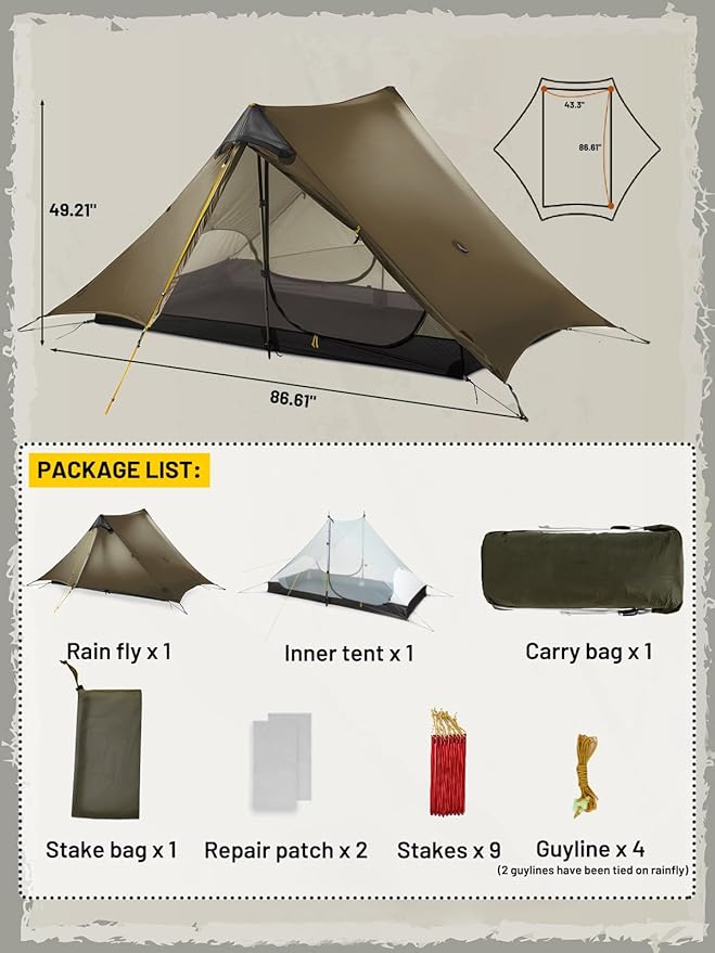 LANSHAN Ultralight Tent 3-Season Backpacking Tent for 1-Person or 2-Person Camping, Trekking, Kayaking, Climbing, Hiking