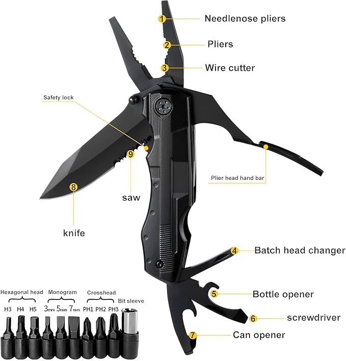 Gifts for Dad From Daughter Son, Keyray 9 In 1 Multitool Pocket Knife for Men, Fathers Day, Christmas, Birthday Anniversary Unique Gifts, Multi Tool Knives Suitable for Home Repairs, Outdoor Camping